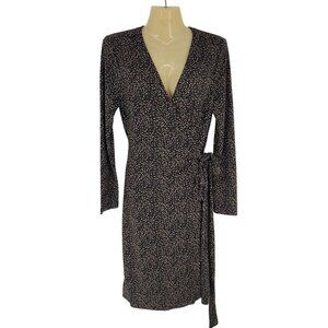 Ann taylor 10 petite brown black leopard print full wrap long sleeve midi dress